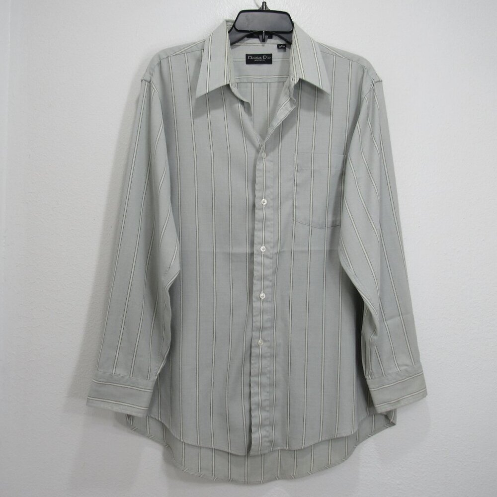 Christian Dior Men Button-up Dress shirt 16/32-33 Bluish Gray w/ White stripes - Picture 2 of 16